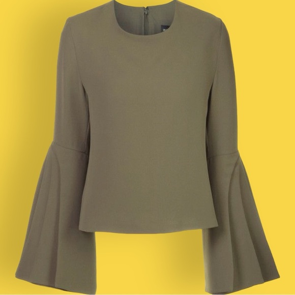 Brandon Maxwell Spring 2017 Collection Olive Green Layered-Sleeve Georgette Top - Picture 14 of 16